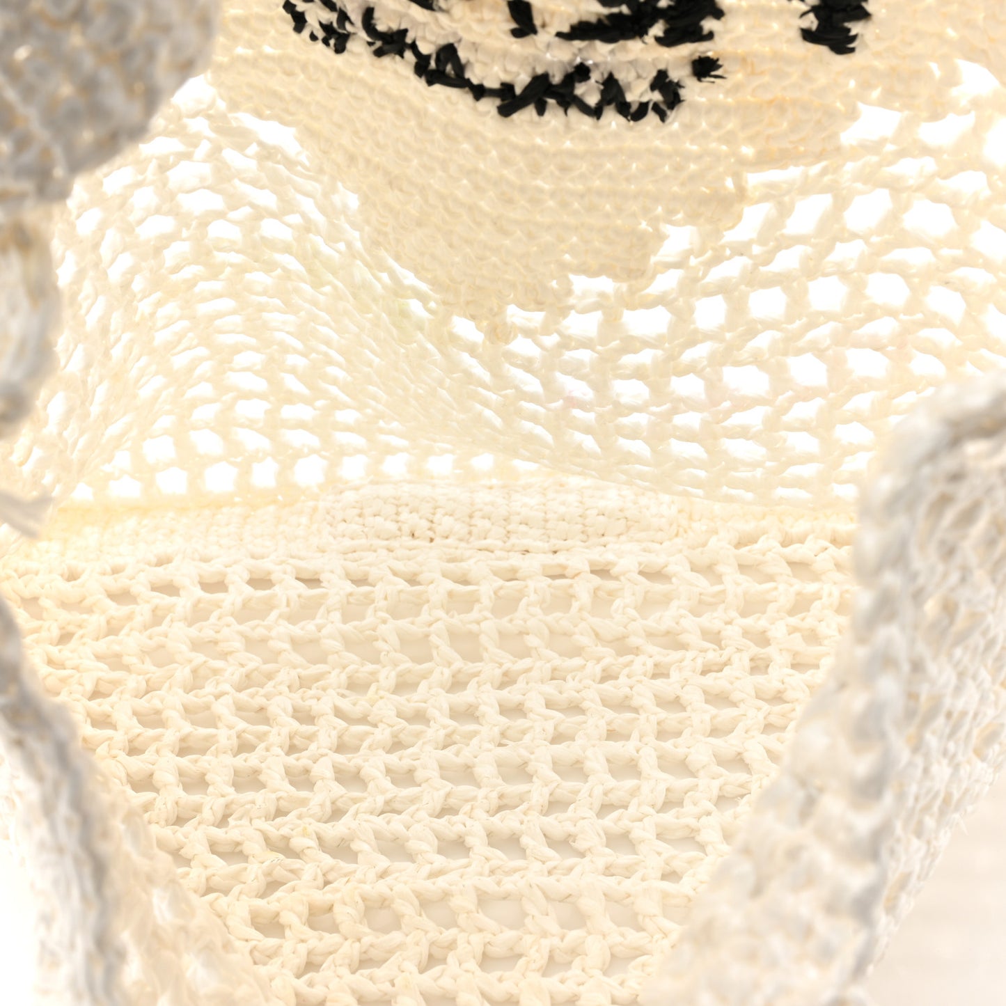 Yarn Raffia Effect Crochet Logo Embroidered Tote Bag White