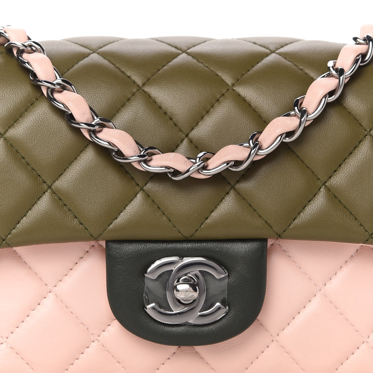 Lambskin Quilted Tri-Color Mini Rectangular Flap Green Pink