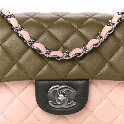 Chanel Lambskin Quilted Tri-Color Mini Rectangular Flap Green Pink 10 of 11