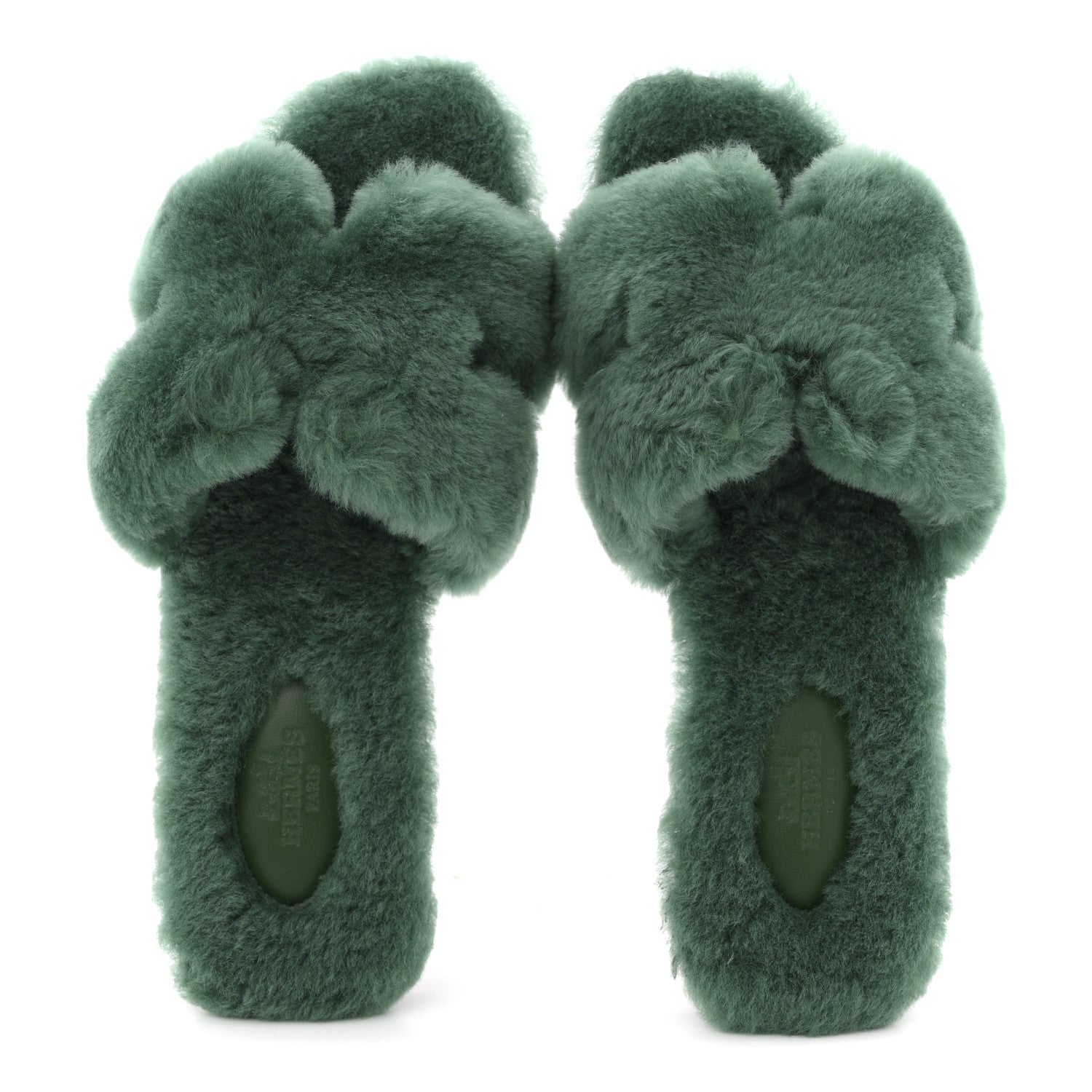 Hermes Woolskin Oran Sandals 37.5 Vert Anglais 2 of 9