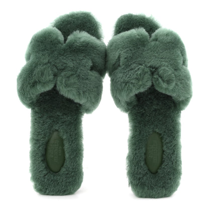 Hermes Woolskin Oran Sandals 37.5 Vert Anglais 2 of 9