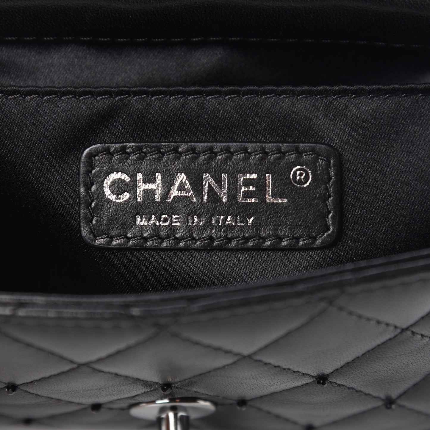 Lambskin Beaded Quilted Extra Mini Square Flap Black