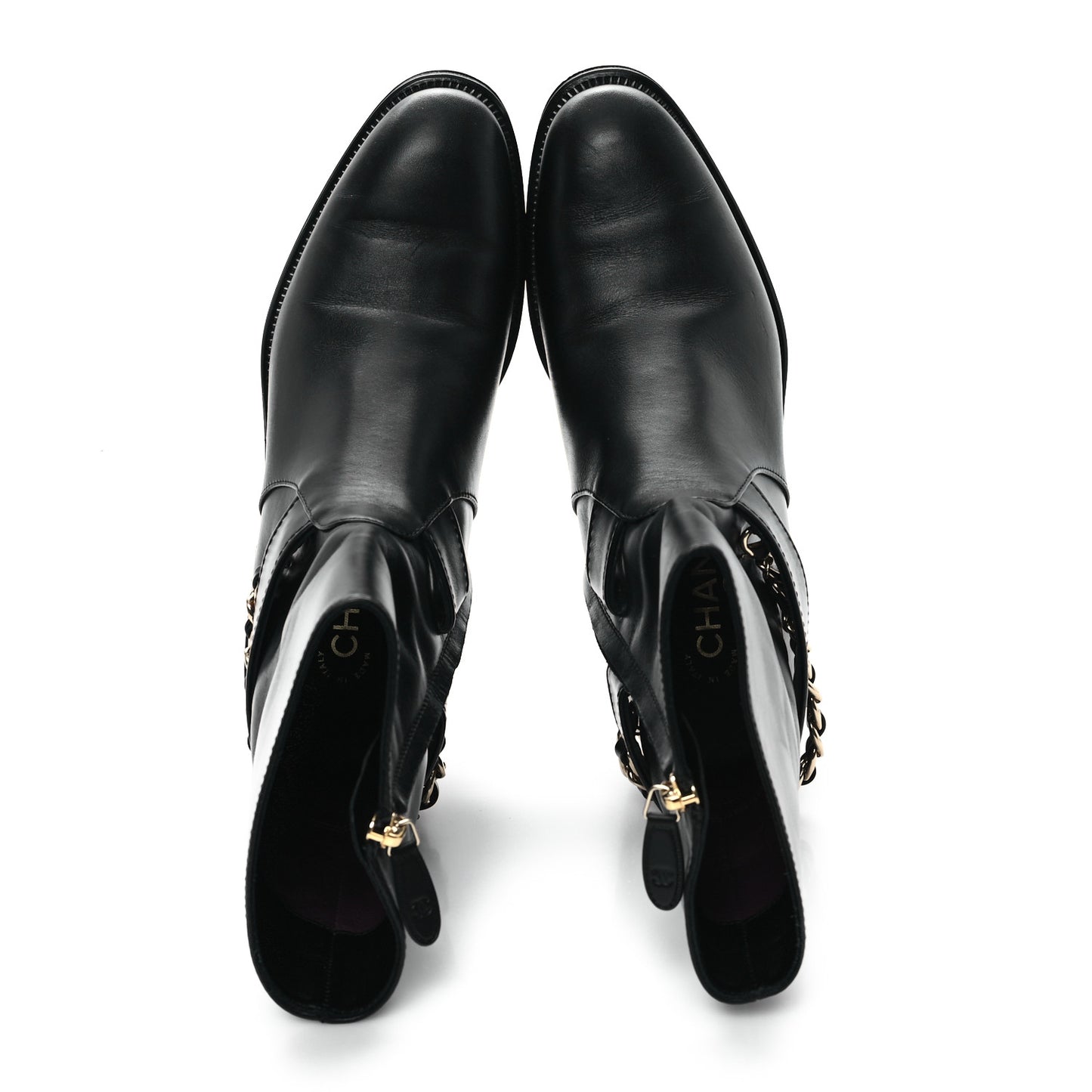 Calfskin Chain Short Boots 37 Black