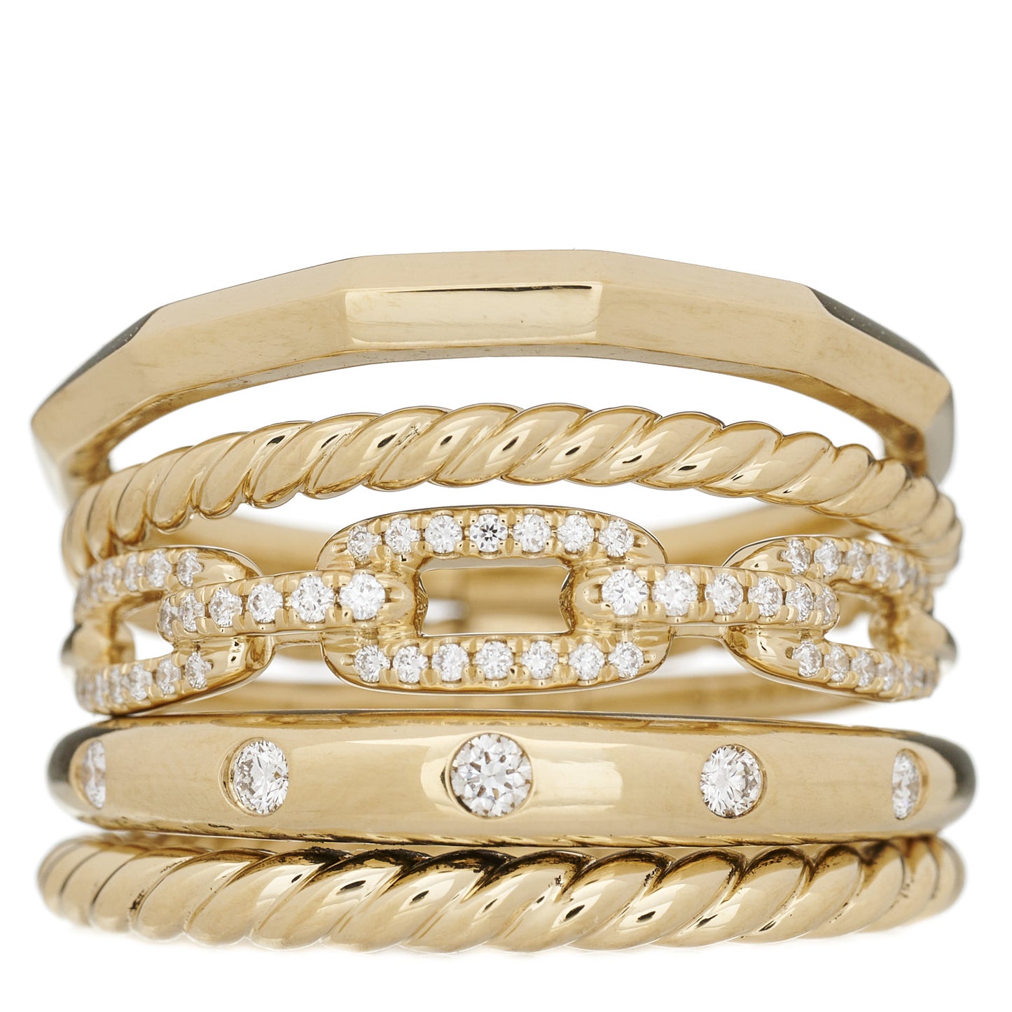18K Yellow Gold Diamond 15mm Stax Five-Row Ring 60 9