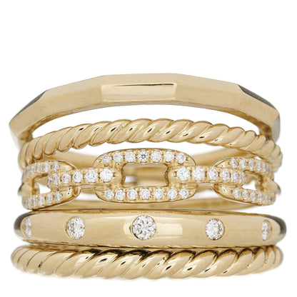 David Yurman 18K Yellow Gold Diamond 15mm Stax Five-Row Ring 60 9 1 of 4