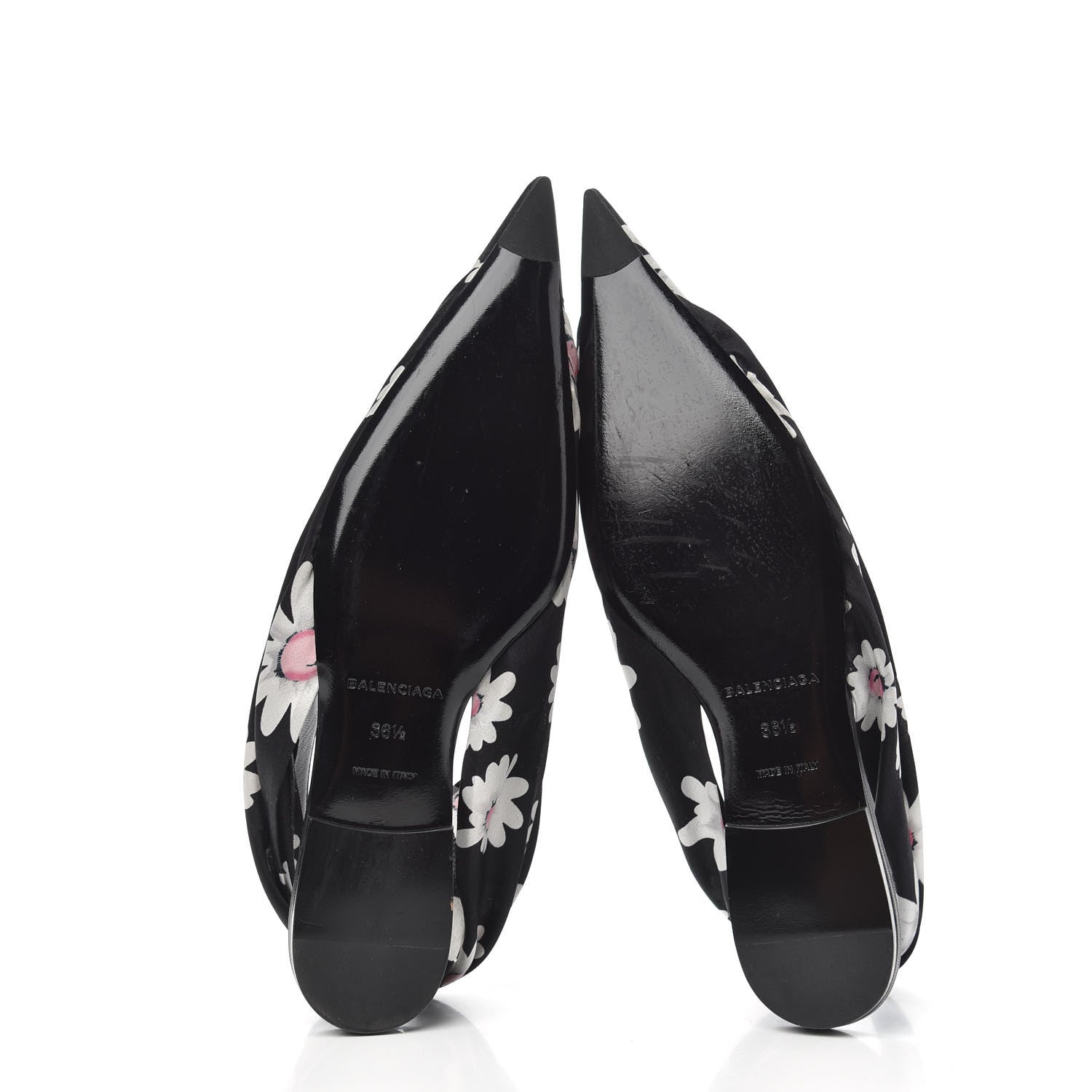 Balenciaga Satin Floral Print Knife Pointy Toe Slingback Flats 36.5 Black 5 of 8