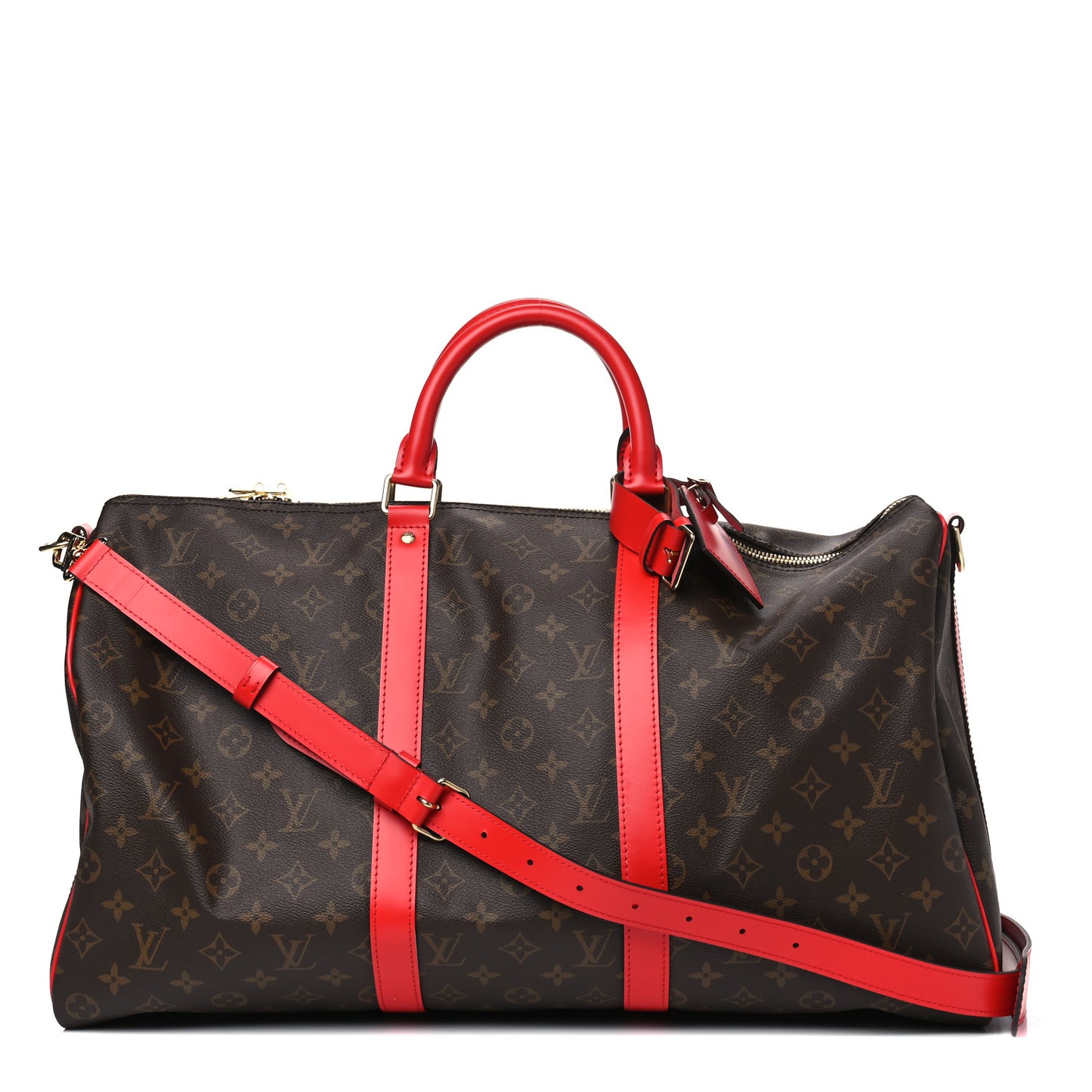 Calfskin Monogram Keepall Bandouliere 50 Coquelicot