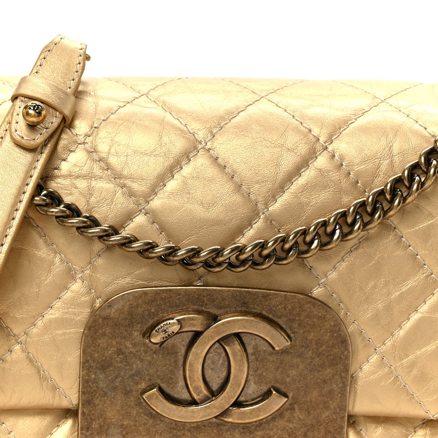 Chanel Metallic Aged Calfskin Quilted CC Square Flap Light Gold 8 of 11