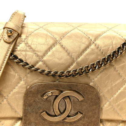 Chanel Metallic Aged Calfskin Quilted CC Square Flap Light Gold 8 of 11