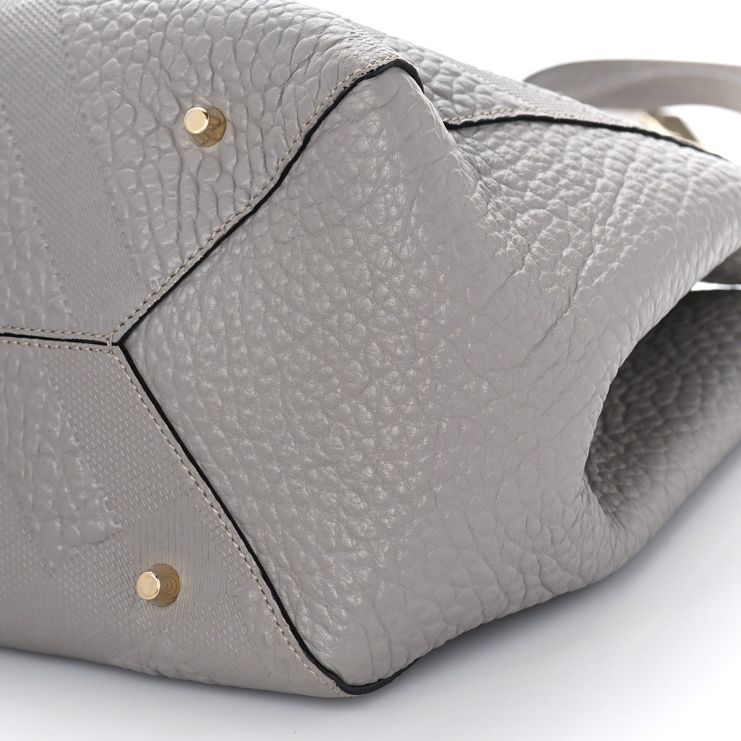 Signature Grain Calfskin Check Embossed Small Canterbury Tote Stone White