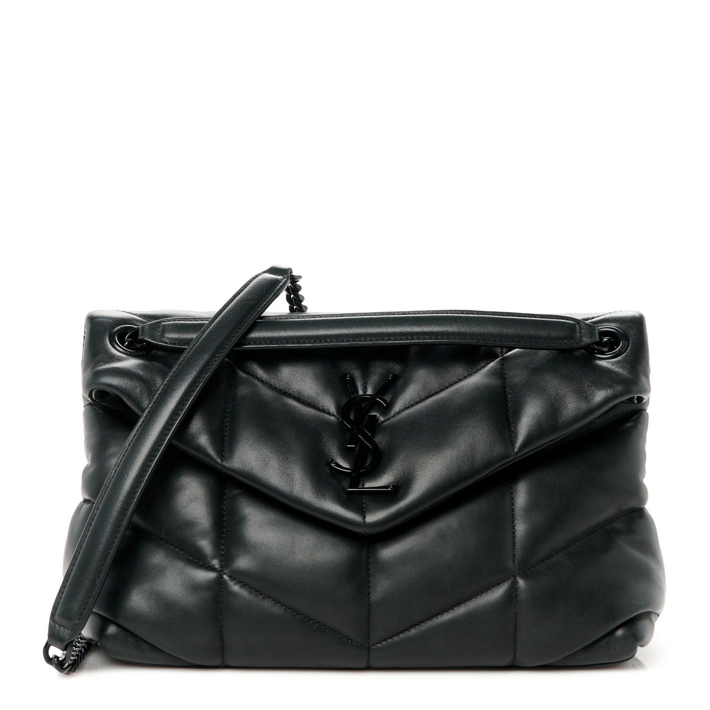 Lambskin Quilted Monogram Monochrome Small Loulou Puffer Chain Satchel Black
