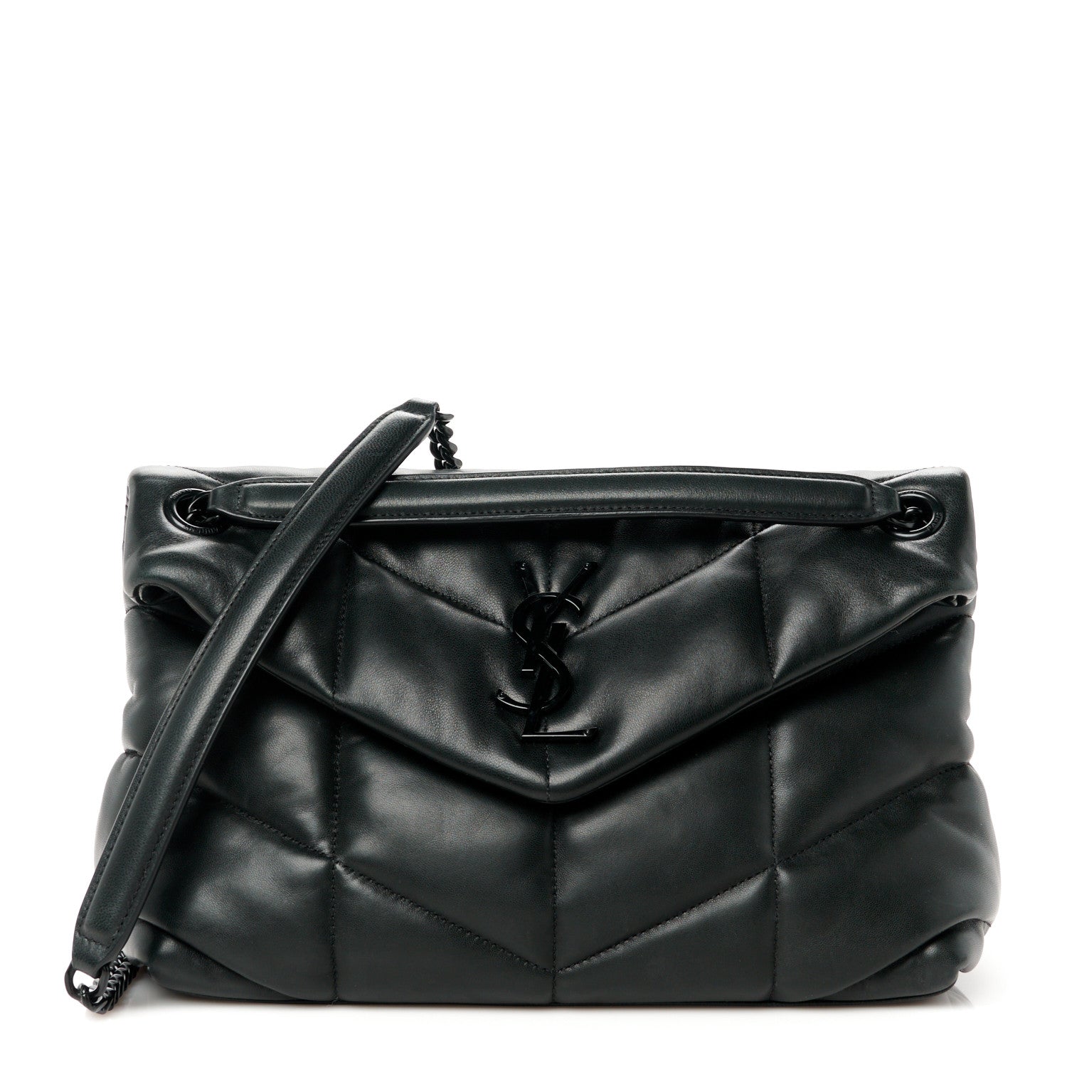 Saint Laurent Lambskin Quilted Monogram Monochrome Small Loulou Puffer Chain Satchel Black 1 of 11