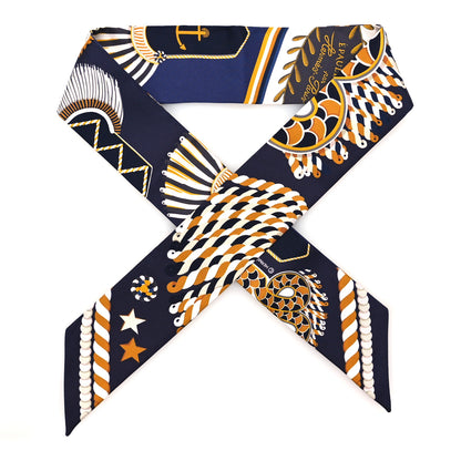 Hermes Silk Epaulettes De Gala Twilly Marine Gold White 1 of 5