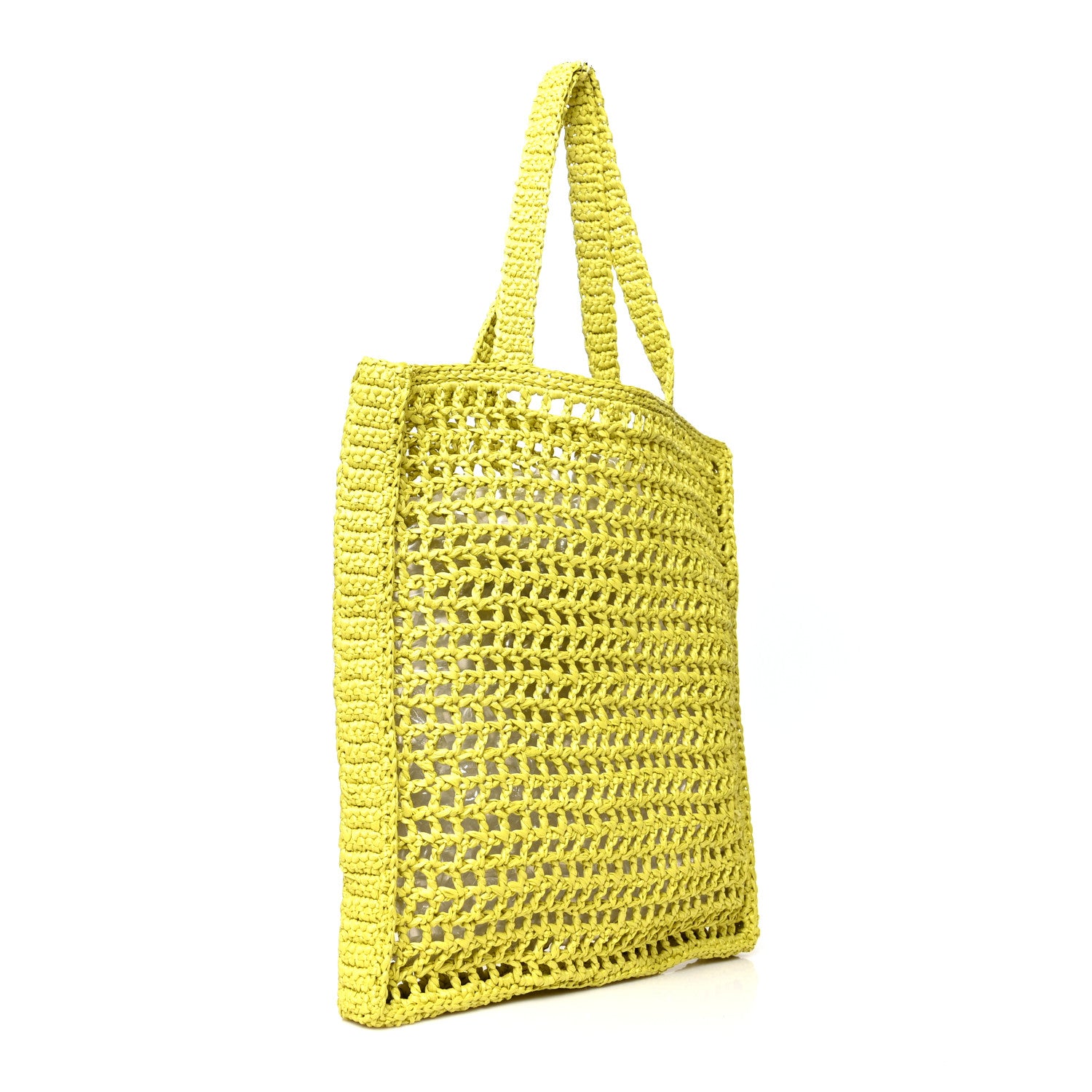 Prada Yarn Raffia Effect Crochet Logo Embroidered Tote Bag Cedro 3 of 9