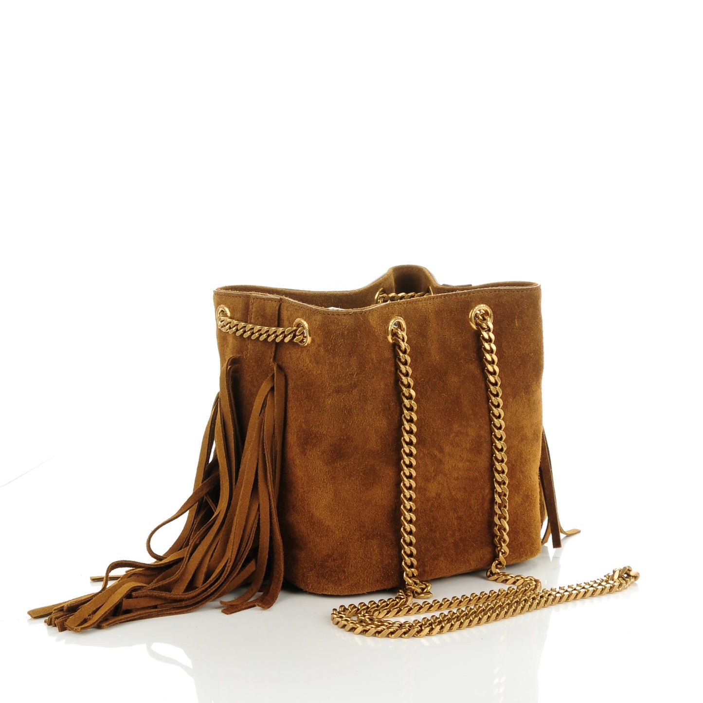 Suede Calfskin Fringe Baby Emmanuelle Bucket Light Ochre