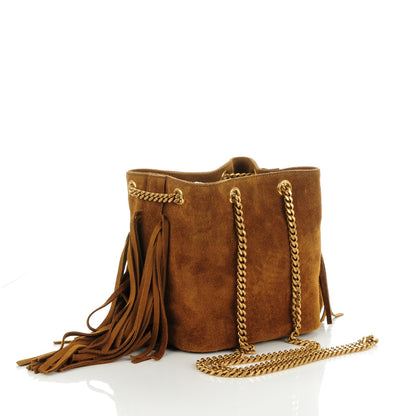 Saint Laurent Suede Calfskin Fringe Baby Emmanuelle Bucket Light Ochre 3 of 7