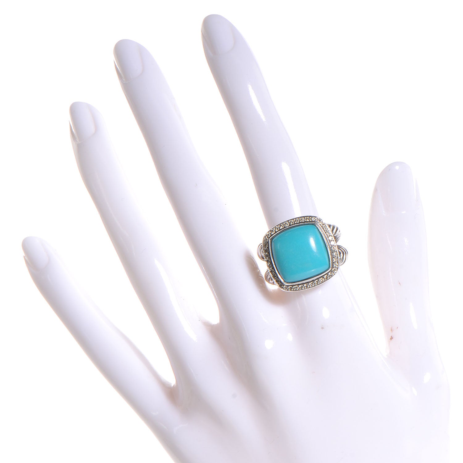 David Yurman Sterling Silver Diamond Turquoise 14mm Albion Ring 54 7 2 of 6