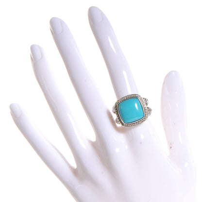David Yurman Sterling Silver Diamond Turquoise 14mm Albion Ring 54 7 2 of 6