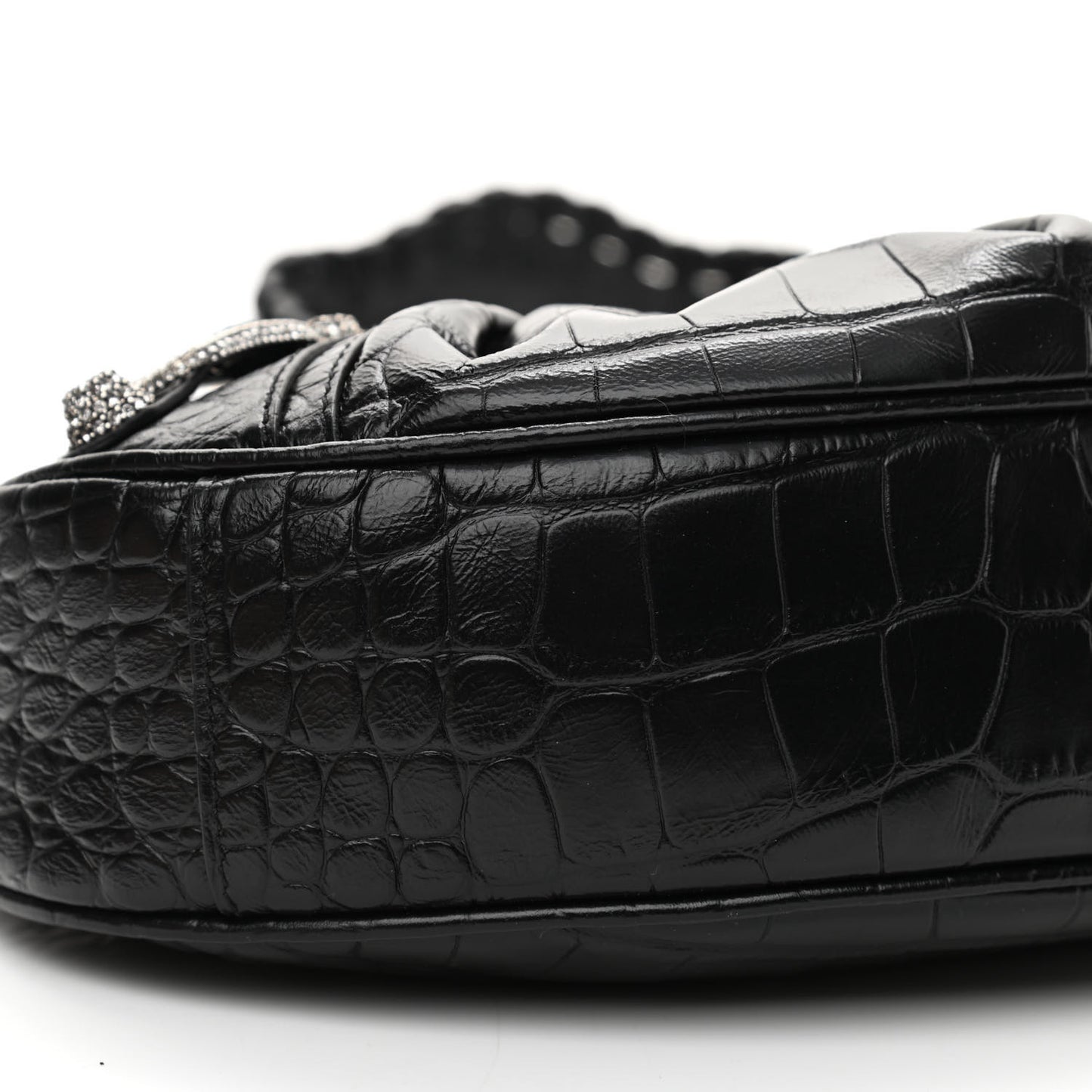 Extra Supple Calfskin Crystal Crocodile Embossed Le Cagole Shoulder Bag XS Black