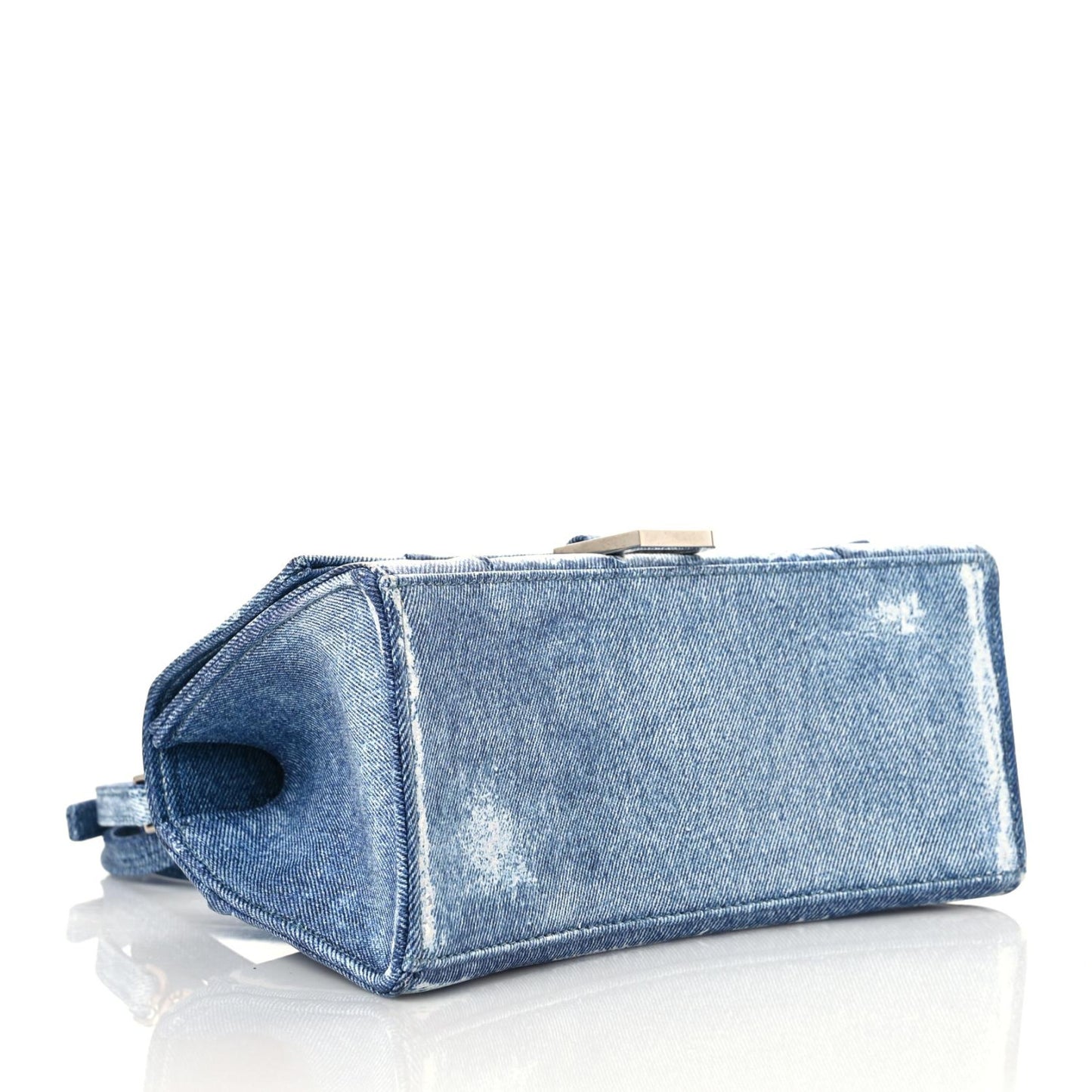 Nappa Denim Printed Small Hourglass Top Handle Bag Denim Blue
