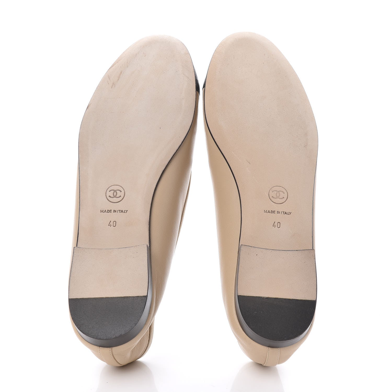 Chanel Lambskin Cap Toe CC Ballerina Flats 40 Beige Black 5 of 9