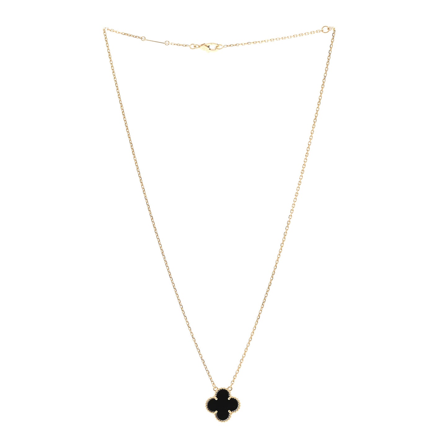 18K Yellow Gold Black Onyx Vintage Alhambra Pendant Necklace