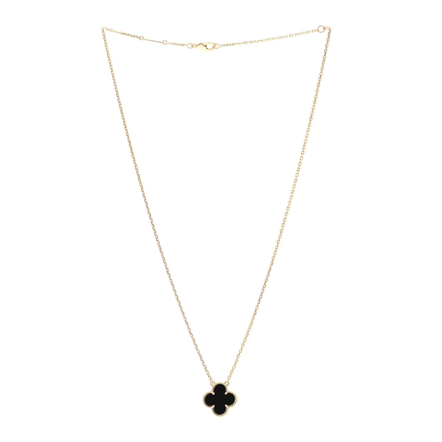 Van Cleef & Arpels 18K Yellow Gold Black Onyx Vintage Alhambra Pendant Necklace 3 of 5