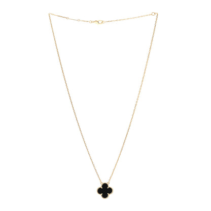 Van Cleef & Arpels 18K Yellow Gold Black Onyx Vintage Alhambra Pendant Necklace 3 of 5