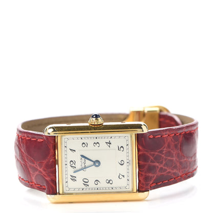 Cartier Sterling Silver Vermeil Alligator 23mm Must de Cartier Tank Quartz Watch Red 2 of 6