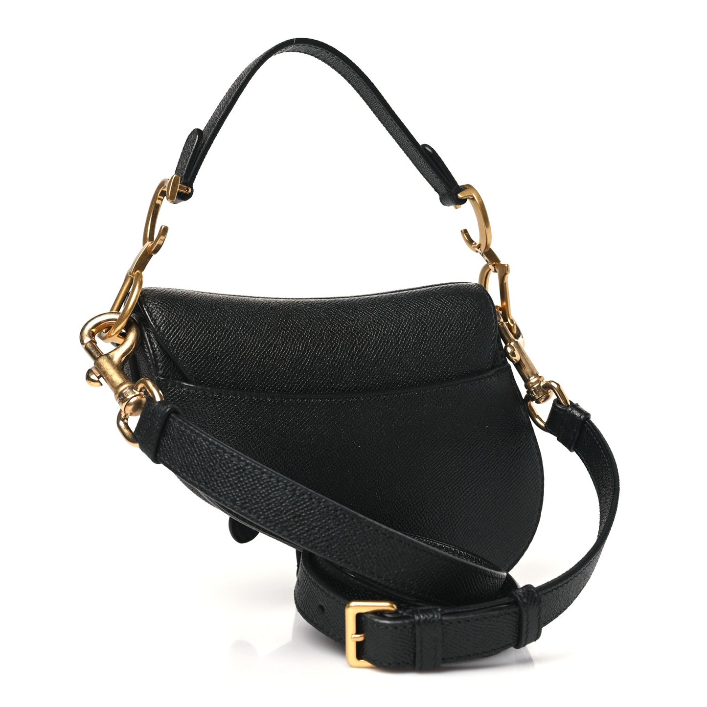Grained Calfskin Mini Saddle Bag With Strap Black