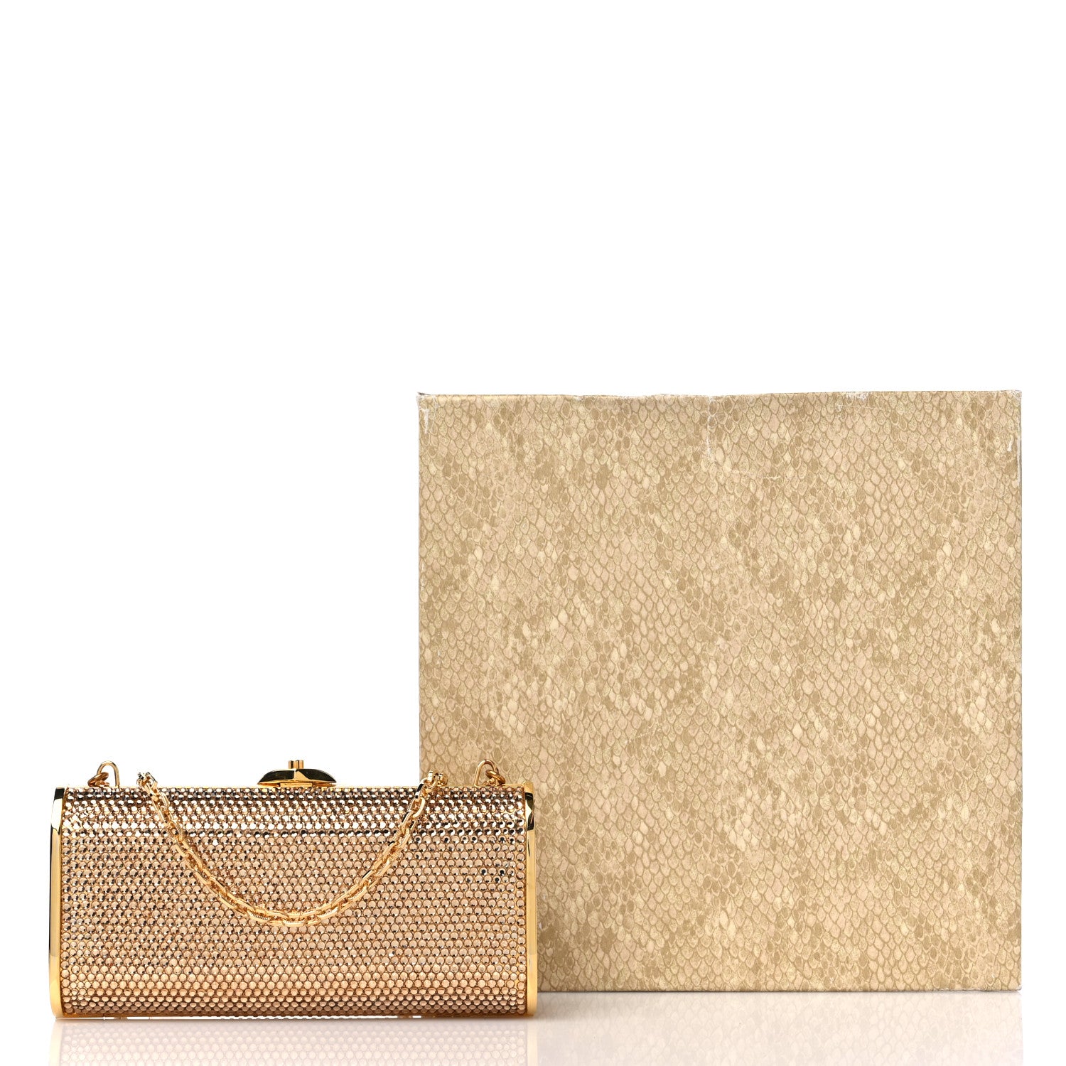 Judith Leiber Swarovski Crystal Minaudiere Clutch Gold 9 of 9