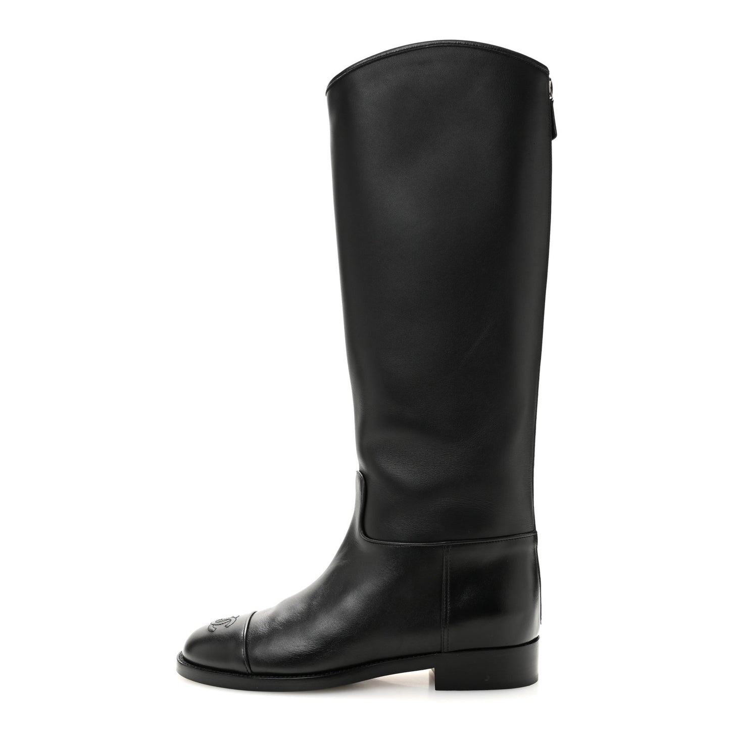 Calfskin Cap Toe CC Riding Boots 38 Black