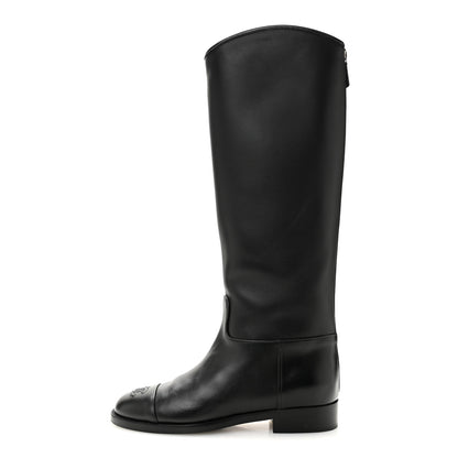 Chanel Calfskin Cap Toe CC Riding Boots 38 Black 1 of 8