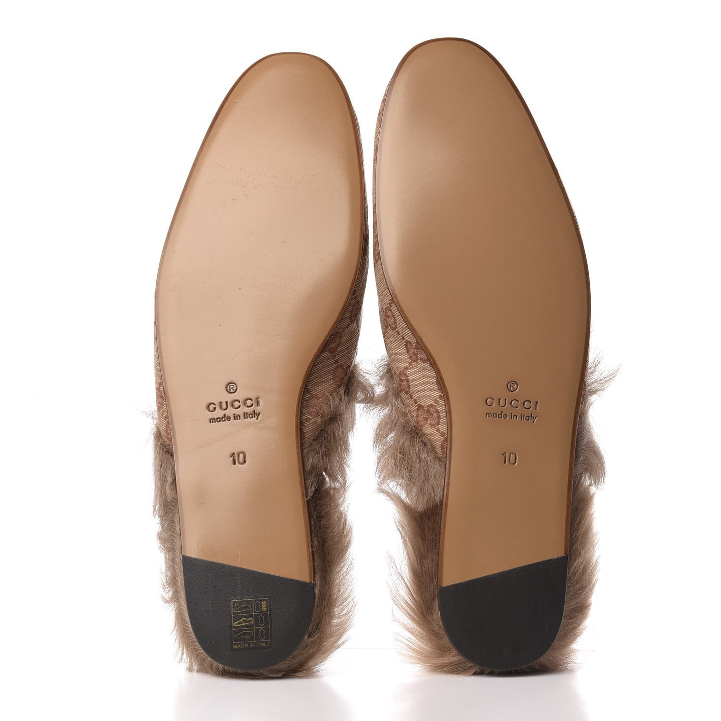 GG Monogram Fur Mens Princetown Slippers 10 Beige Ruggine Rust