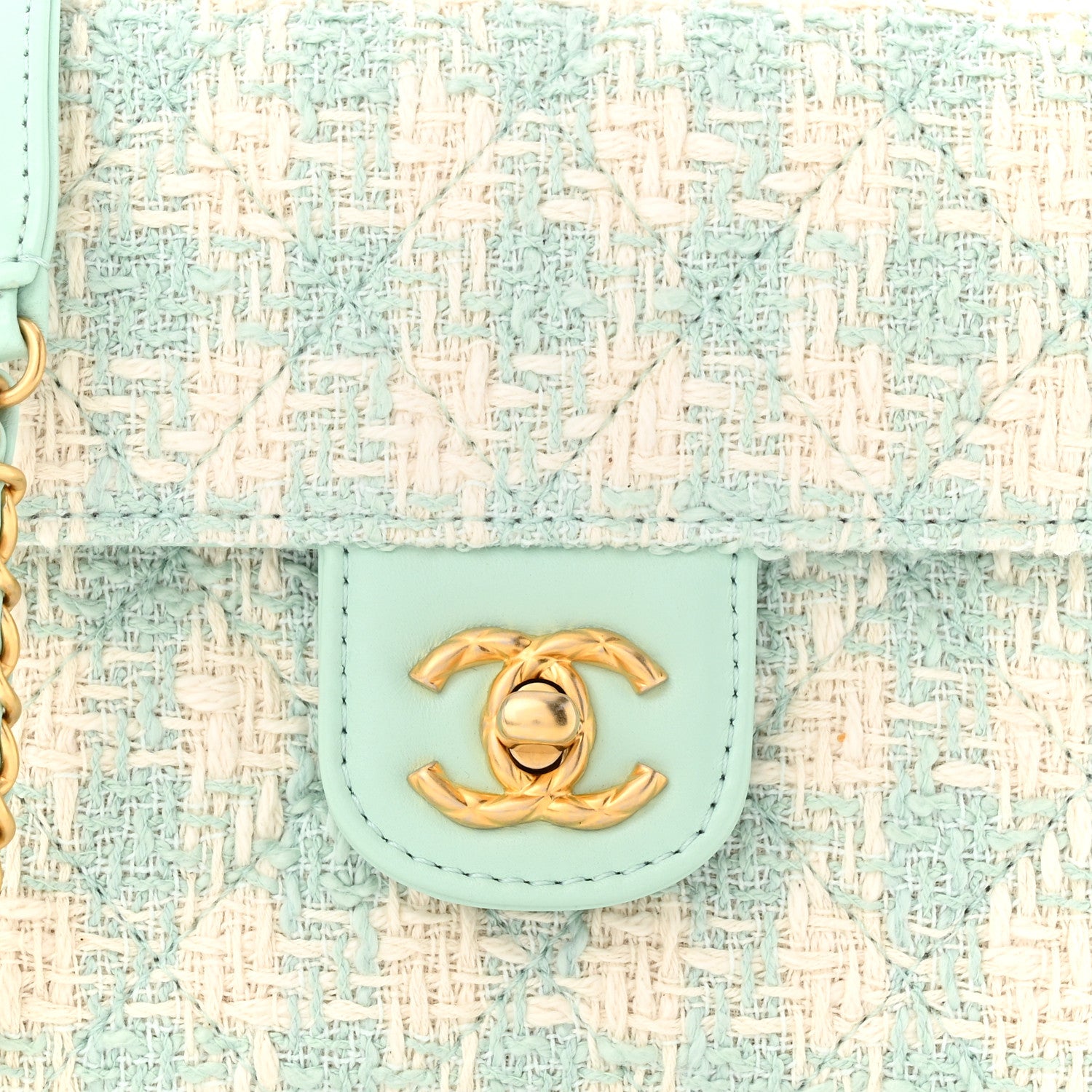 Chanel Tweed Handle Crush Top Handle Flap Bag Light Blue Ecru 8 of 11