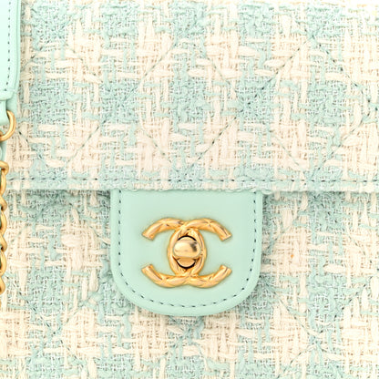 Chanel Tweed Handle Crush Top Handle Flap Bag Light Blue Ecru 8 of 11