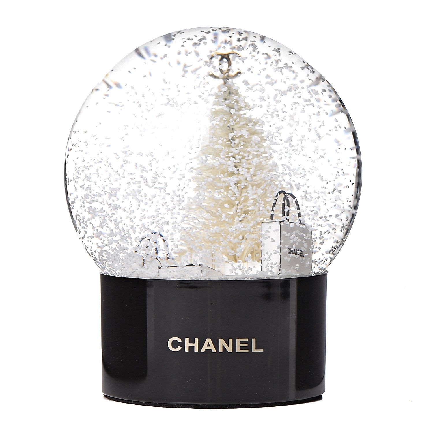 Chanel Glass Christmas Tree Shopping Bag Snow Globe 1 of 4