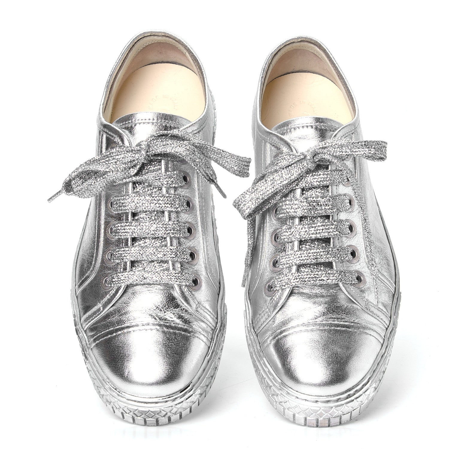 Chanel Laminated Lambskin Sneakers 37.5 Silver 4 of 5