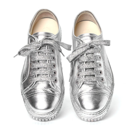Chanel Laminated Lambskin Sneakers 37.5 Silver 4 of 5