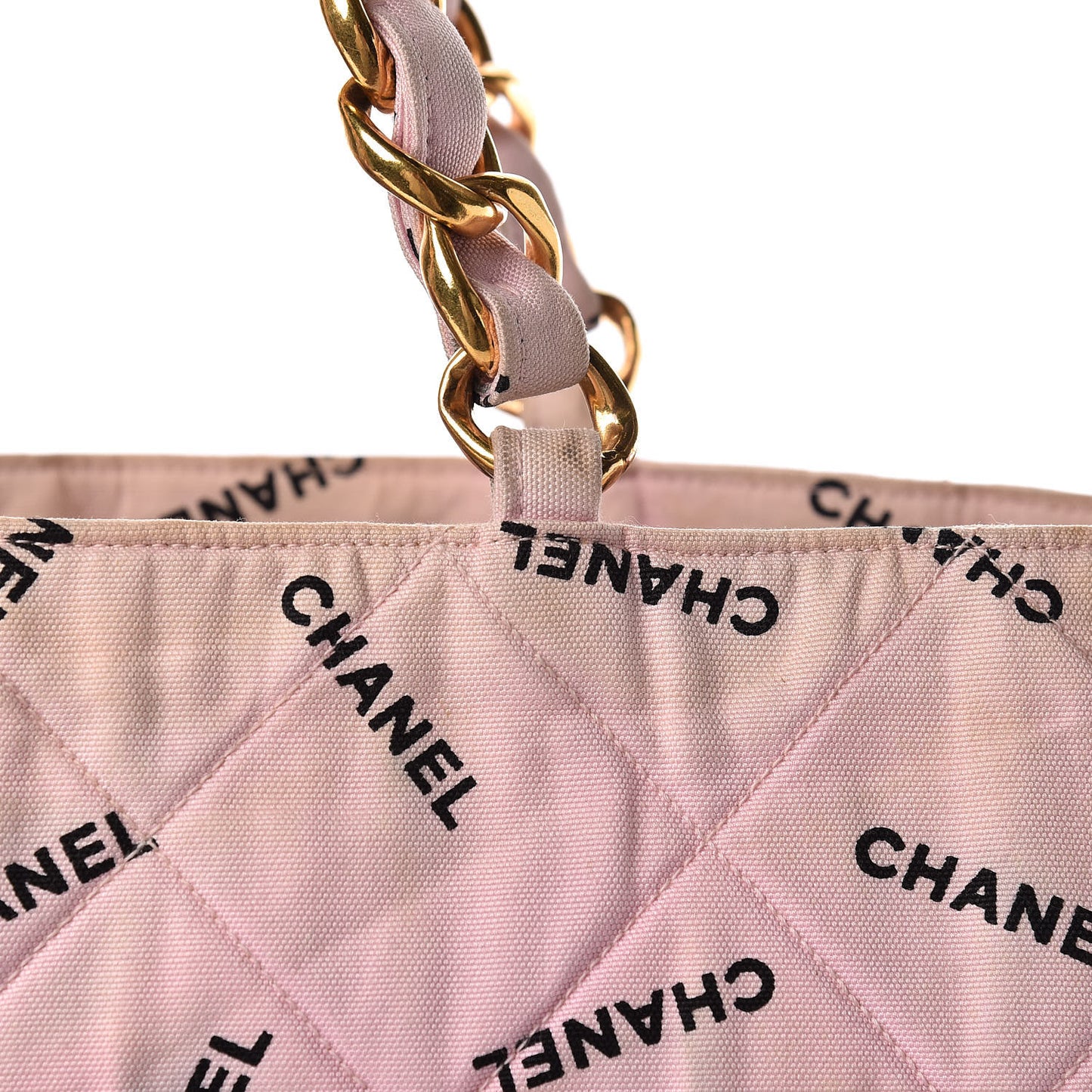 Canvas Quilted Printed Logo Tote Pink Black