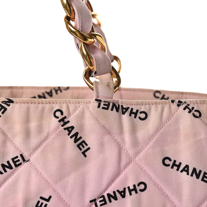 Chanel Canvas Quilted Printed Logo Tote Pink Black 9 of 24