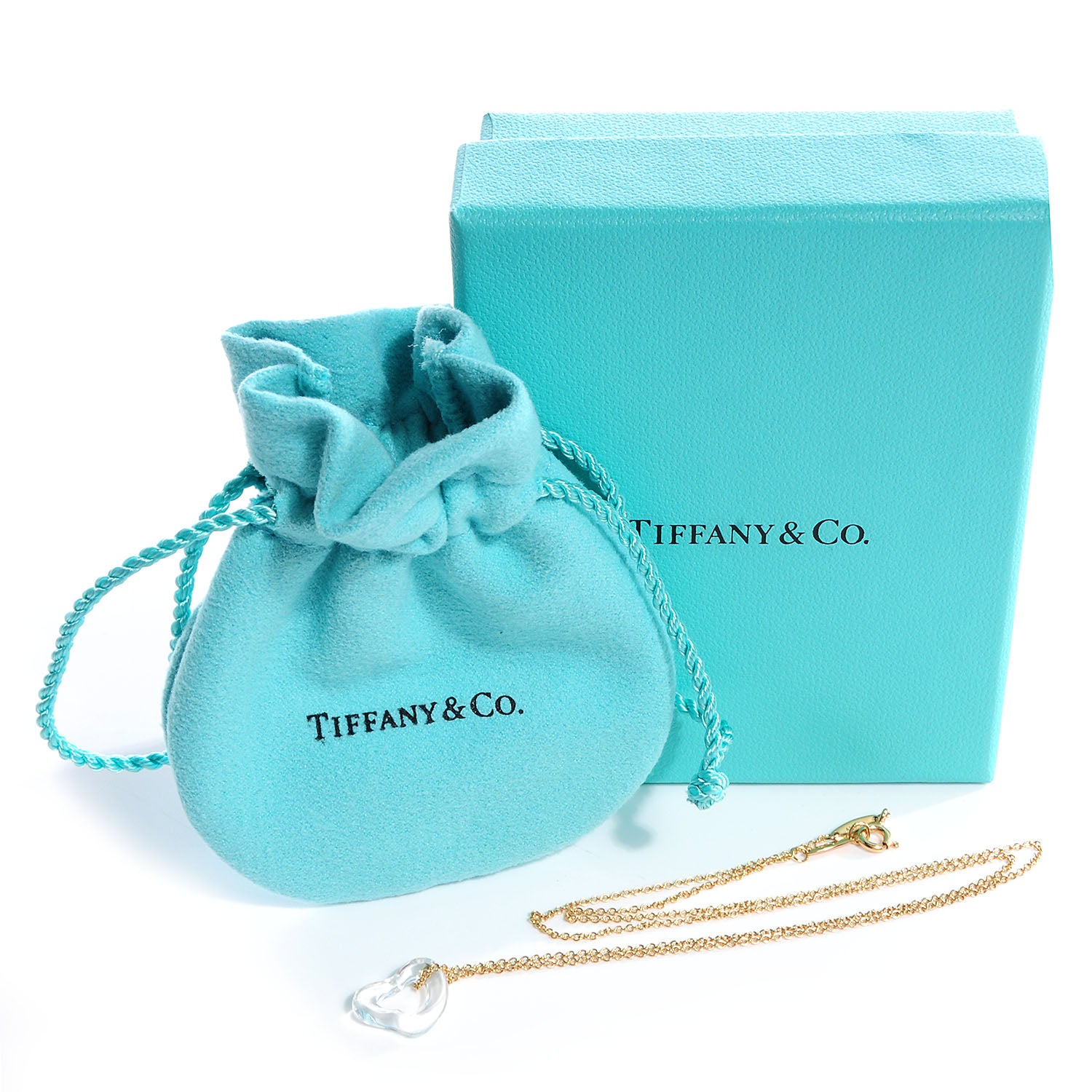 Tiffany 18k Gold Elsa Peretti Rock Crystal Open Heart Necklace 6 of 6