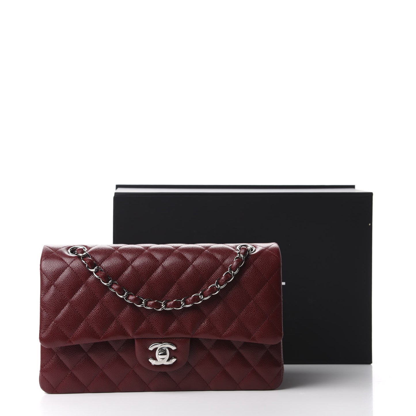 Caviar Quilted Medium Double Flap Dark Red