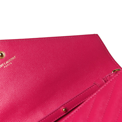 Saint Laurent Grain De Poudre Matelasse Chevron Monogram Chain Wallet Bubblegum 12 of 12