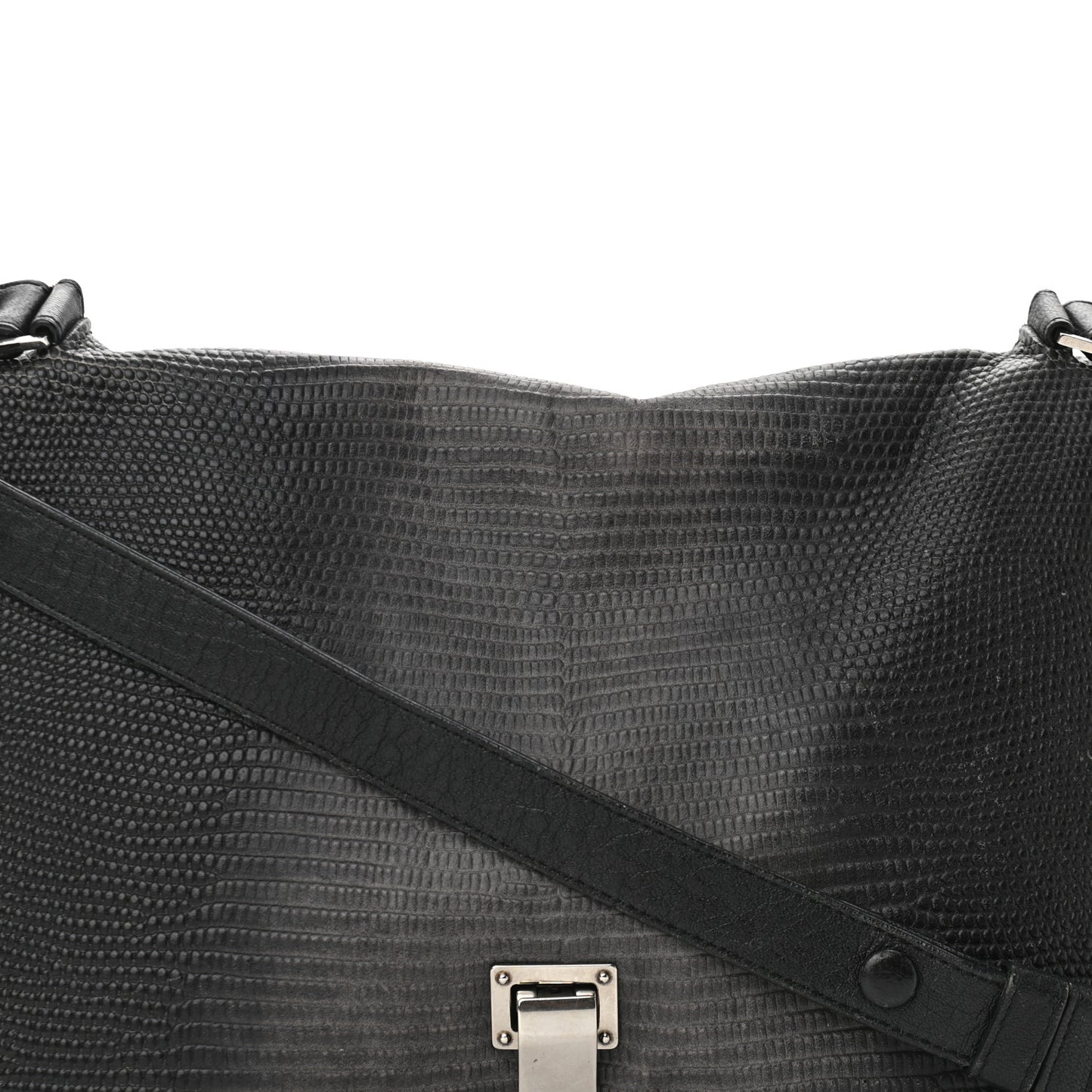 Calfskin Lizard Embossed Large Courier Bag Black