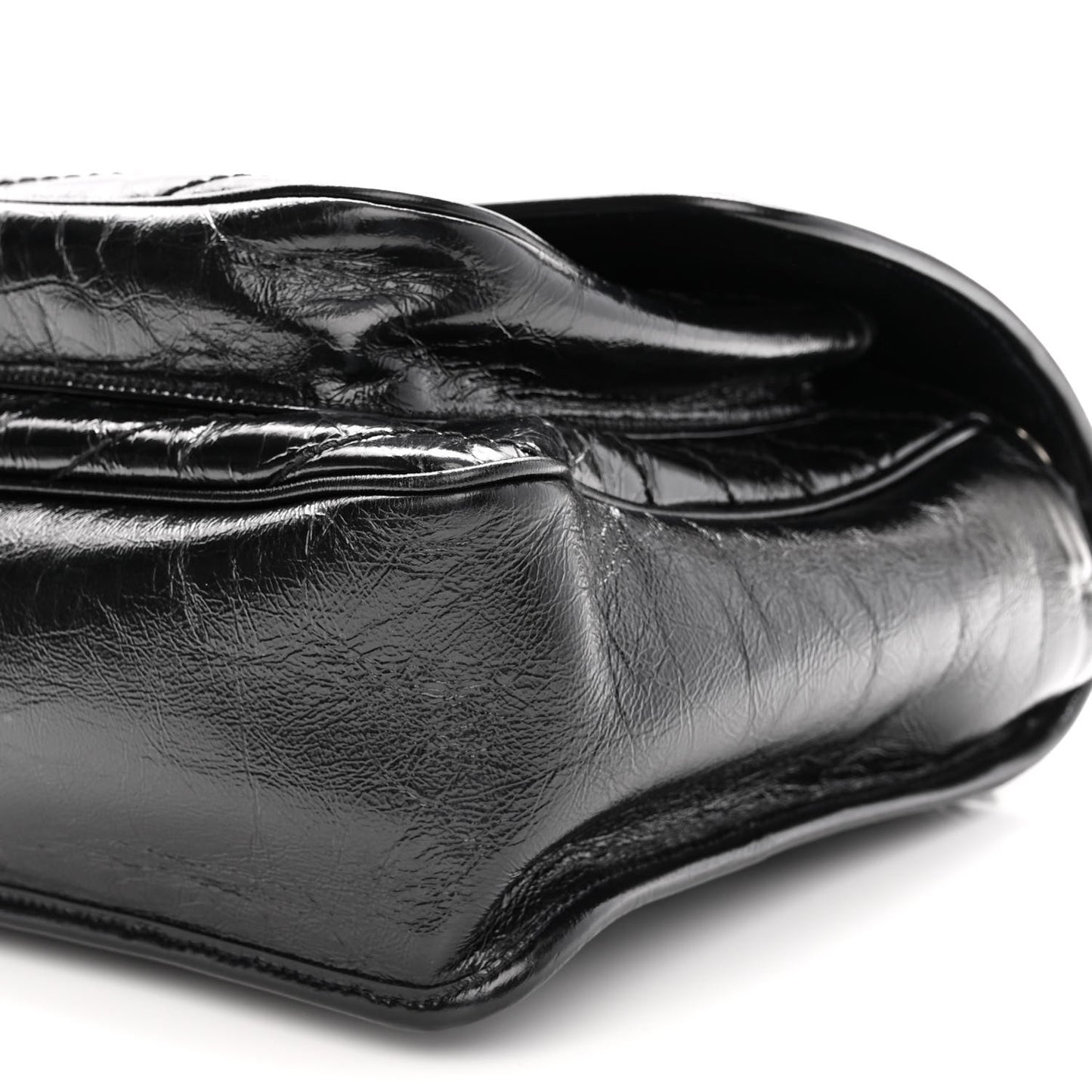Crinkled Calfskin Matelasse Monogram Large Niki Chain Satchel Black