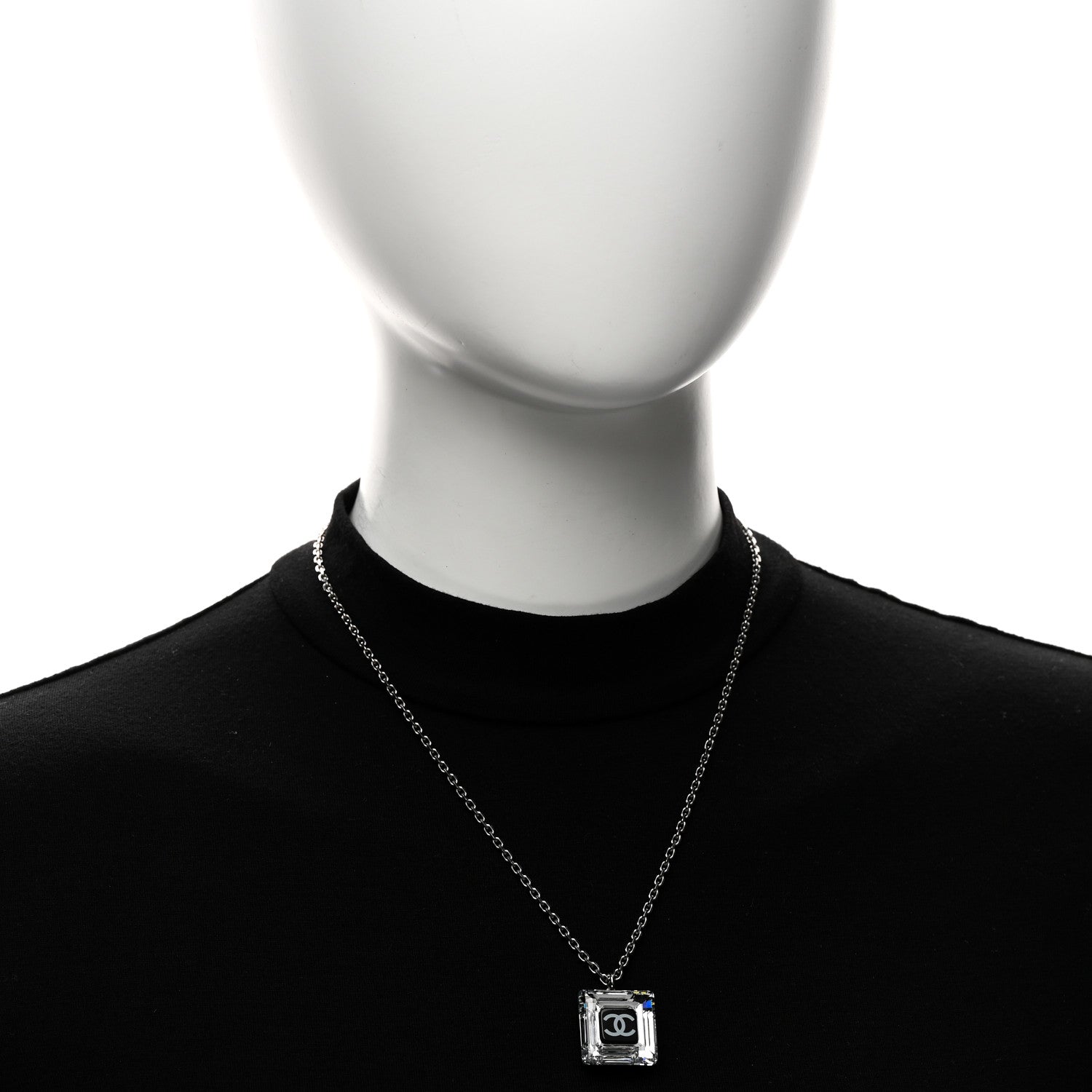 Chanel Resin Strass Geometric Square CC Necklace Black 2 of 6
