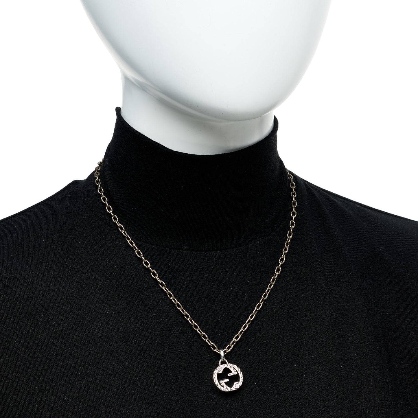 Sterling Silver Small Textured Interlocking G Pendant Necklace