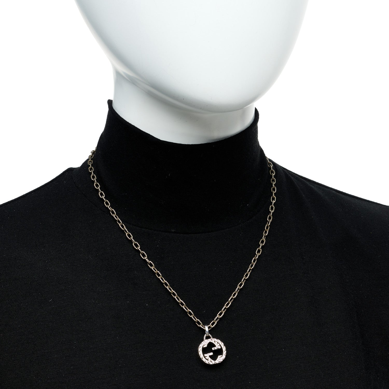 Gucci Sterling Silver Small Textured Interlocking G Pendant Necklace 2 of 9