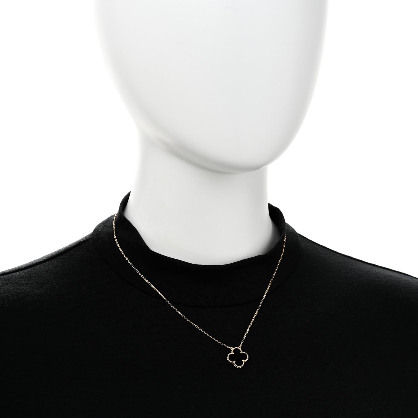 18K Yellow Gold Black Onyx Vintage Alhambra Pendant Necklace